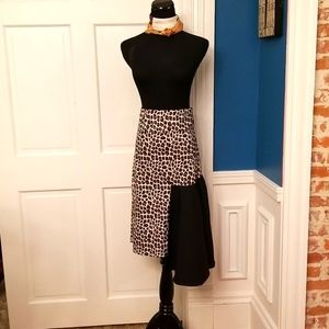 Custom-made animal print skirt with black flounce size 8/10